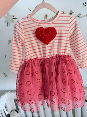 Little Lass Pink and Red Heart Tulle Dress